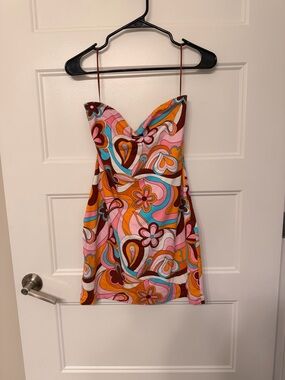 Garage Pink Multicolor Retro Print Mini Dress